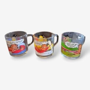 Vintage 1980s Garfield Characters Glass Mug (Set of 3)